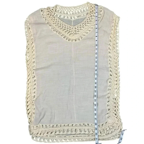 Women's Swimsuit Coverup Tan Sheer Bohemian Crochet Trim - Picture 6 of 6